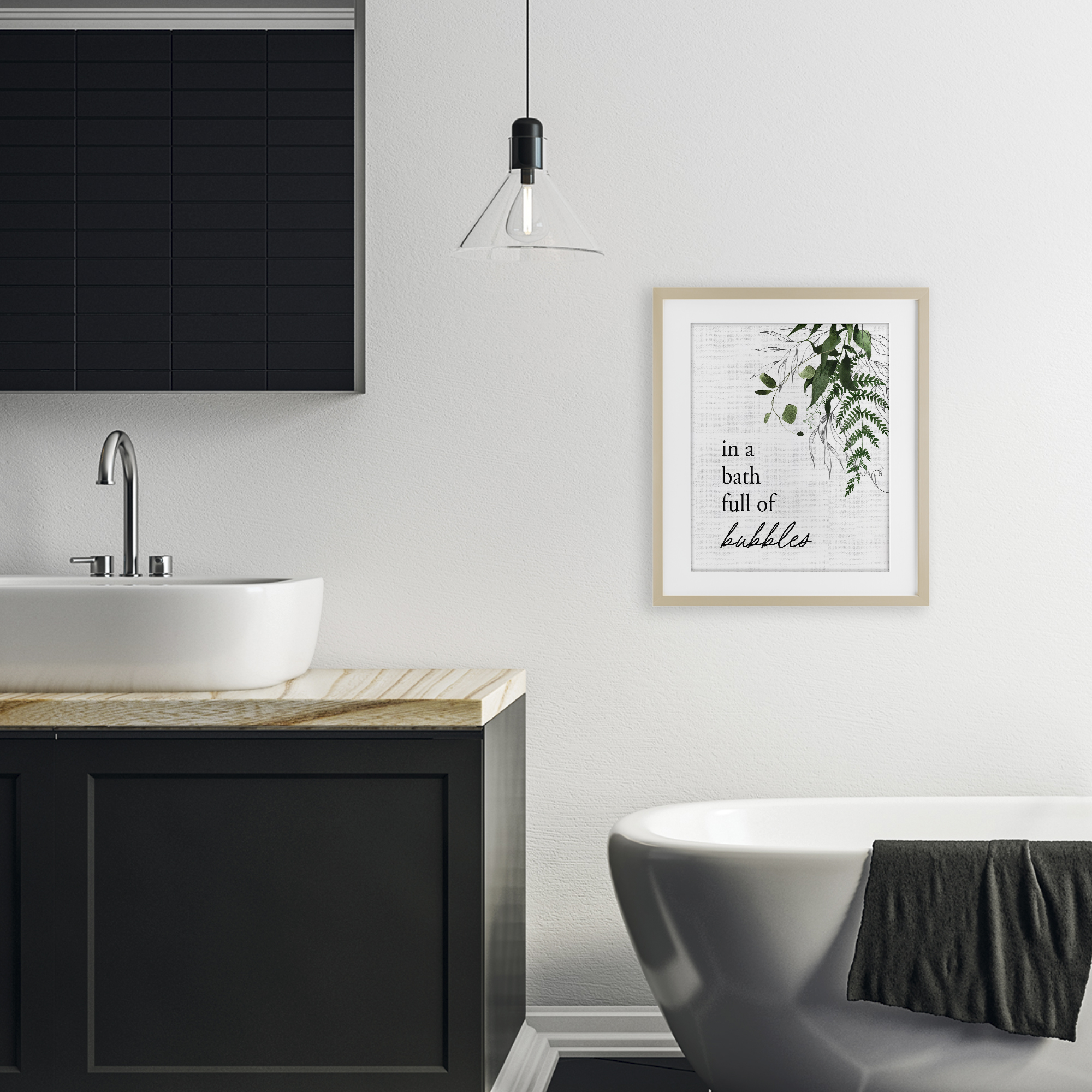 Forest Foliage Bubble Bath Birch Framed Print Under Glass, design by Lettered and Lined