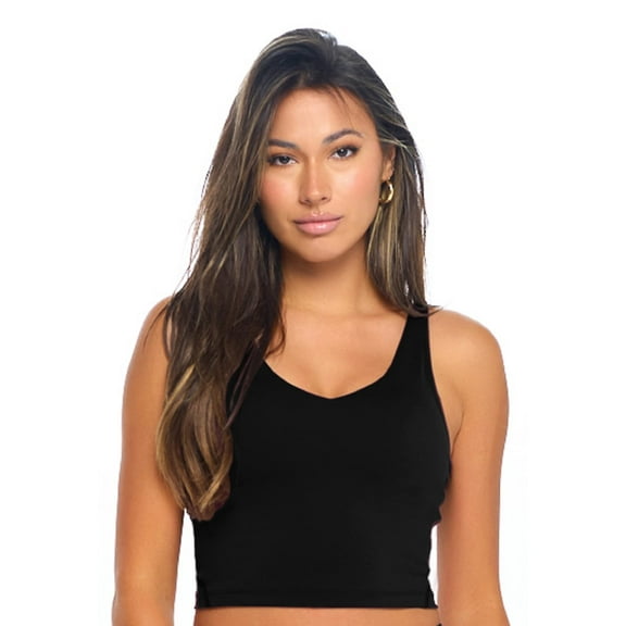 Natural Uniforms Women’s Longline Wirefree Padded Medium Support Sports Bra (Small, Black)