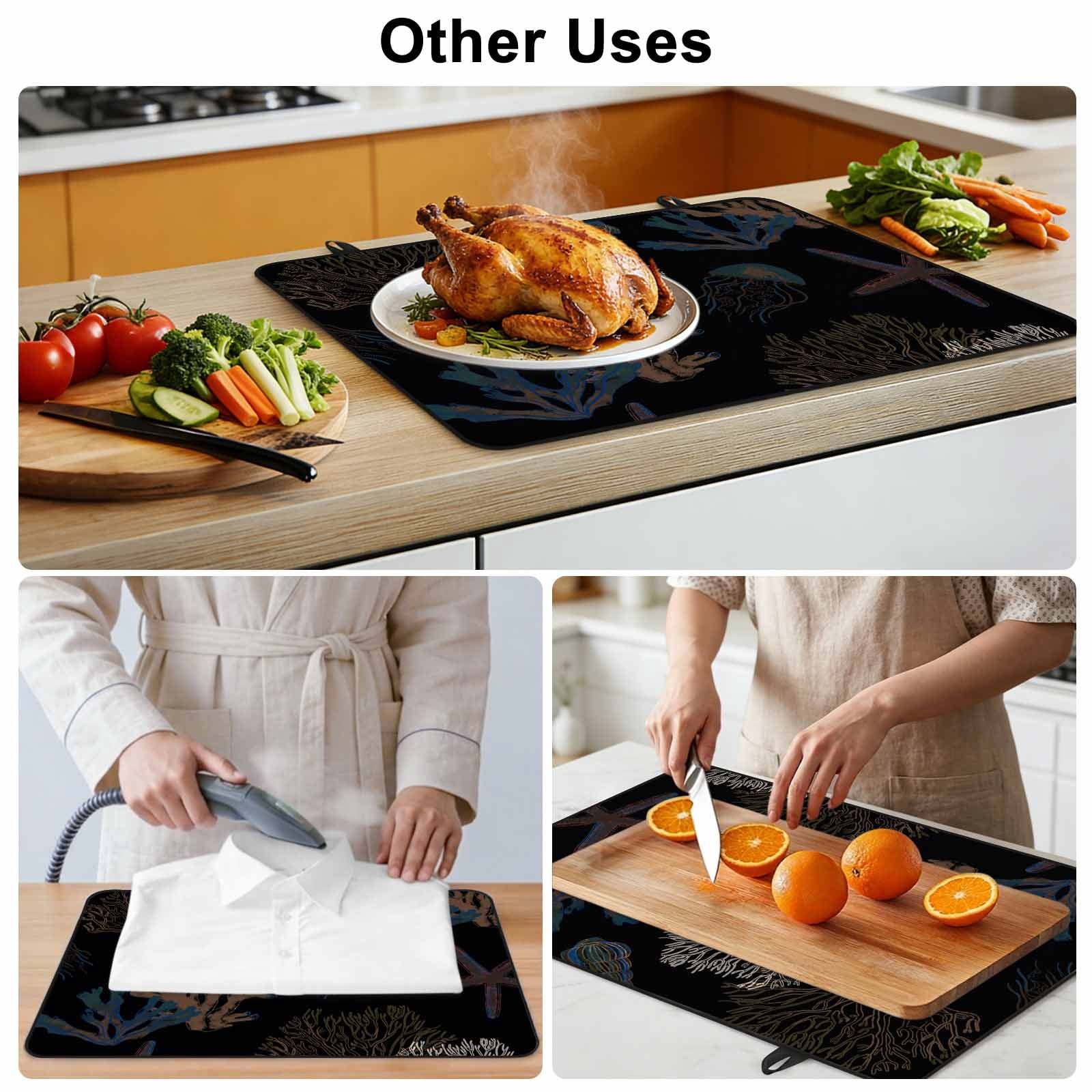 Black Coral Coastal Stove Top Cover for Electric Stove, Heat-proof & Non Slip Glass Top Stove Cover Protector, Nautical Starfish Summer Beach Kitchen Flat Cooktop Rubber Mat 24x21 Inches