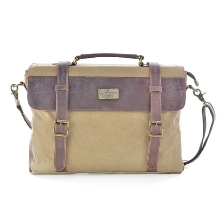 Gootium Vintage Canvas Genuine Leather Messenger Bag 14 Inch Laptop Briefcase Men’s Shoulder Bag,