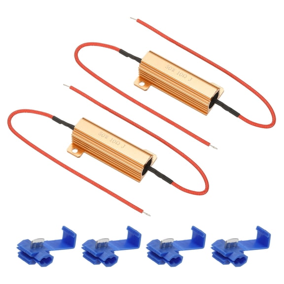 50W 10 Ohm Aluminum Shell Resistor 2Pcs Aluminum Housing Resistor with Clips Housed Case Wirewound Resistors Screw Tap Power Resistor Golden