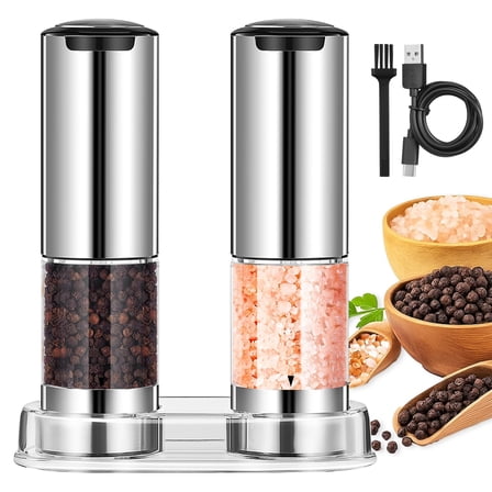 Electric Salt and Pepper Grinder Set, Automatic Pepper Mill Grinder w/Charge Base,Adjustable Coarseness