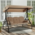 thumbnail image 5 of Homrest 3 Seat Porch Swing with Steel Frame, Cushions, Pillow and Cup Holder, Brown, 5 of 12
