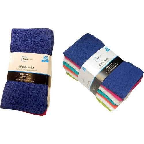 Mainstays Cotton Washcloth Bundle Collection, 36 Pack, Primary