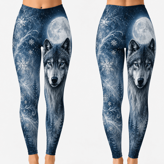Lotusprinthandmade Wolf Print All-over Print High-Waist Standard & Flare Leggings (XS), wolf pattern leggings