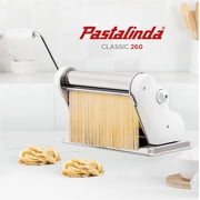 Classic 260 Pasta Maker Machine, 26 Cm Wide Rollers, 9 Thickness Positions, 2 Cutting Positions, Stainless Steel. Includes Reinforced Hand Crank And Two Clamps (White)