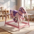 thumbnail image 4 of Qaba Spring Rocking Horse Kids Ride On Pony with Neighing Sounds, Plush Horse Toy with Saddle, Reins and Foot Stirrups, Pink, 4 of 9