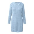 thumbnail image 3 of Labakihah dresses for women 2022 Women's Dress Ladies Autumn Winter Knit Turtleneck Long Sleeves Solid Color Slim Plush Sweater Dress Blue S, 3 of 7