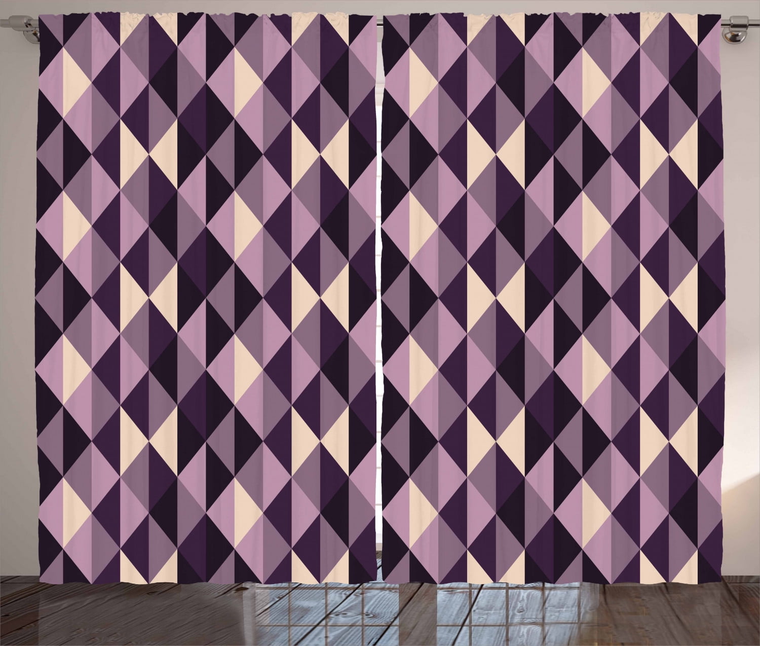 Geometric Curtains 2 Panels Set Abstract Stylized Triangles With