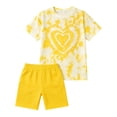 thumbnail image 3 of Toddler Outfits for Girls Size 13-14Y Tie Dye Heart Print Short Sleeve Crewneck Top and Solid Shorts 2 Piece Girl Clothes, 3 of 3