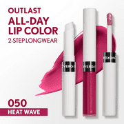 (2 pack) COVERGIRL Outlast All Day Lip Color with Top Coat, Heat Wave 050, 0.06 oz / 0.07 fl oz