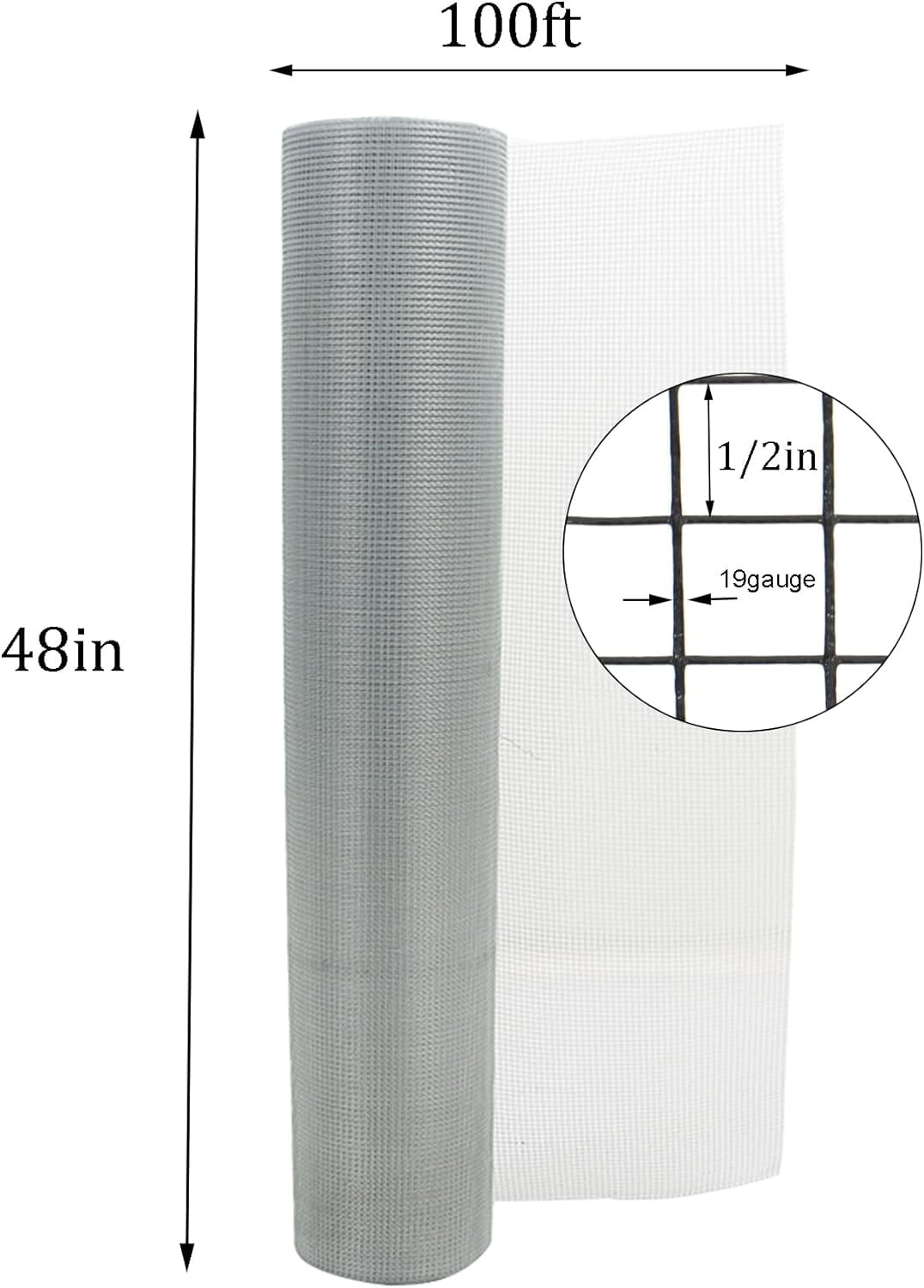 Labwork 1/2 in Hardware Cloth, 48 in x 100 ft Chicken Wire Fence, Chicken Wire Mesh Roll with Pliers and Glove for Rabbit Cages, Chicken Coop Fences and Poultry Enclosures(16 Gauge, Silver White)