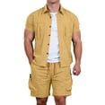 thumbnail image 5 of Bpyeka Men's Big & Tall Casual Two-Piece Matching Set, Button Down Collar Short Sleeve Shirt & Drawstring Cargo Shorts, Multi-Pocket Workwear Outfit, 3XL-5XL, 5 of 8