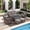 Brown/Gray, variant on PARKWELL 6-Piece Outdoor Furniture Set with 30-Inch Propane Firepit - Rattan Cushioned Sofa and Wicker Swivel Glider Chairs,Outdoor Seating for Backyard Gatherings, Brown/Navy