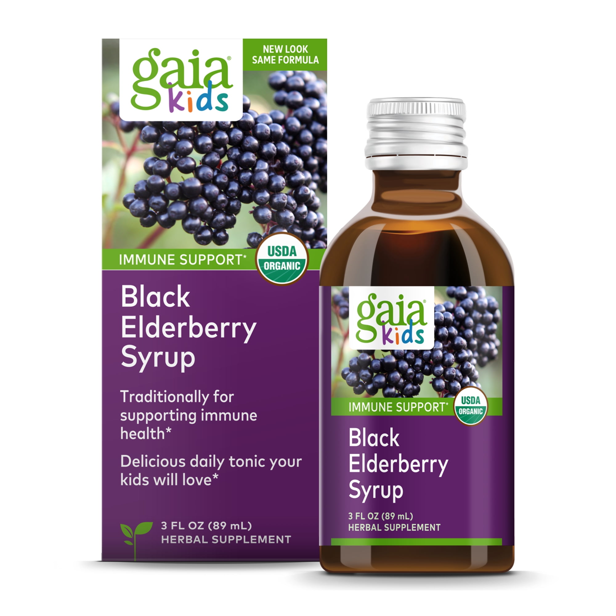 Gaia Herbs, Gaia Kids Black Elderberry Syrup, Delicious Daily Immune Support with Antioxidants, Organic Sambucus Elderberry, 3 Ounce