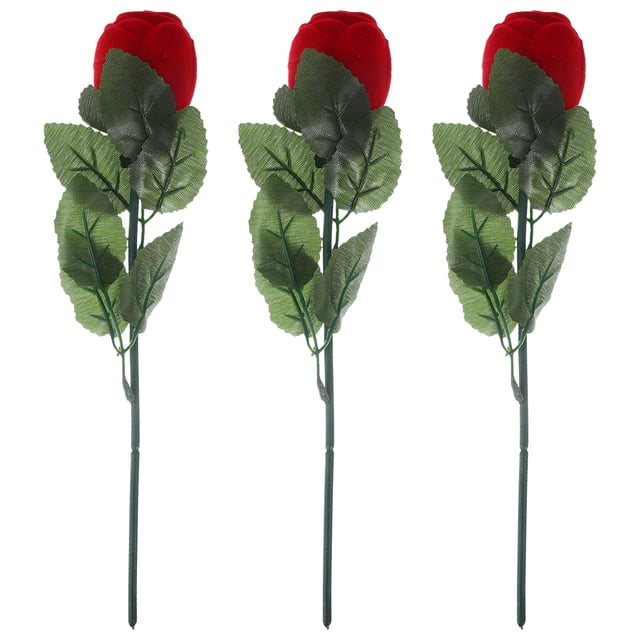 CIMAXIC Boîte à Bagues en Forme de Rose 3 Pcs Boîte à Bagues Créative Boîte à Bagues Personnalisée Simulation Boîte à Bagues en Forme de Rose Réaliste pour la Saint-Valentin, 9.45"X1.57"X1.57 Pouces