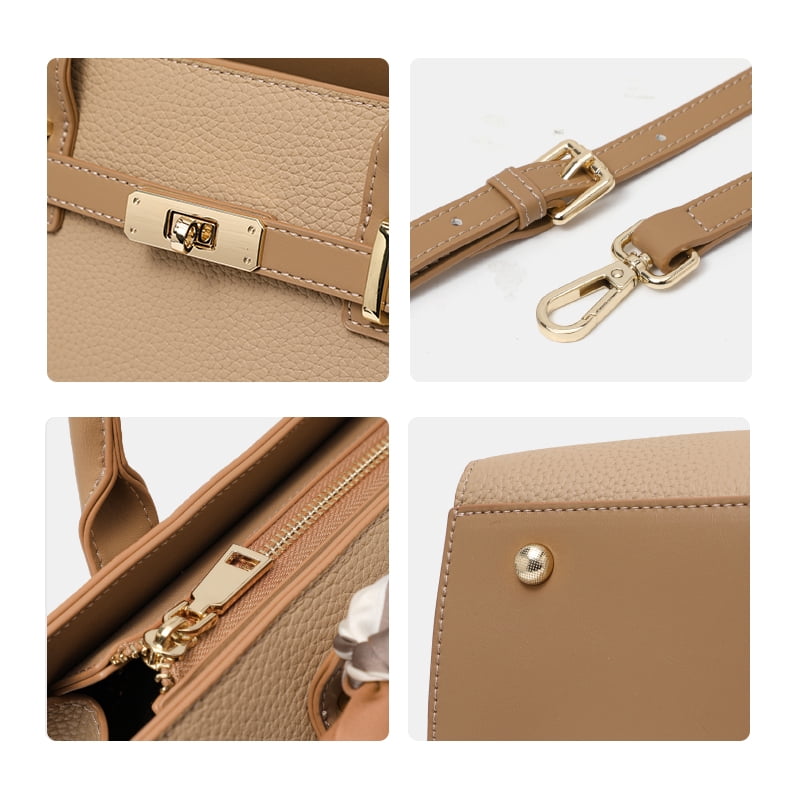 Genuine Leather Cowhide Women's Shoulder Handheld Tote Bag, Lychee Pattern, Fashion Crossbody