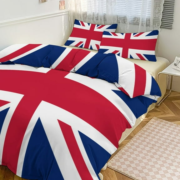 3 Pcs Soft Bedding Set, Includes 1 Duvet Cover with Zipper And 2 Pillow Shams,Flag of The United Kingdom Twin(86"x70")