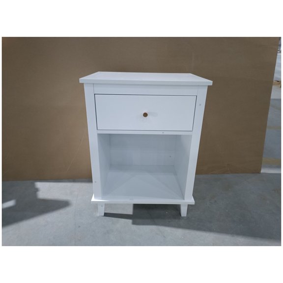 26.77''H Wooden Nightstand with One Drawer One Shelf for Kids, Adults, White Golden handle