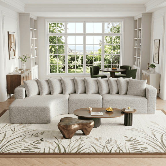 Eyisean 131" L Shaped Chenille Sectional Boneless Couch with Chaise, Oversized Cloud Sectional Couch with 10 Pillows, No Assembly Required, Deep Seat Corner Curved Sofa Couches for Living Room