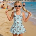 thumbnail image 3 of Xixirimido Panda Strawberry Paw Blue Print Girls One Piece Swimsuits with Skirt Sleeveless Swim Dress Modest Skirted Swimwear with Built-in Shorts UPF 50+ Bathing Suit, 5-6 Years, 3 of 7