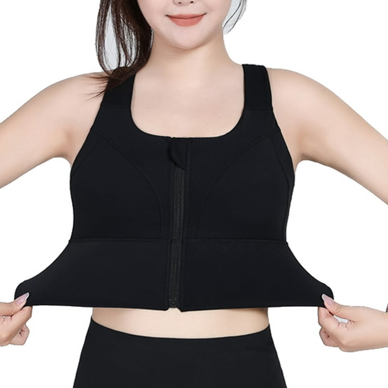 YWDJ Womens Sports Bras Plus Size Front Closure Zip Snap Zip Up Yoga Bras  High Impact Sports Front Close for Full Figured Cross Large Size High Waist Front  Zipper High Strength Black