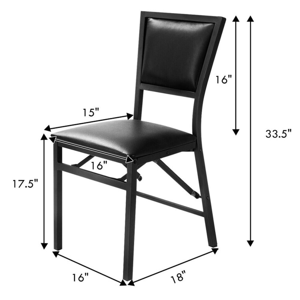Demi Bonn Set of 2 Metal Folding Dining Chair with Space Saving Design for Living Room, Black