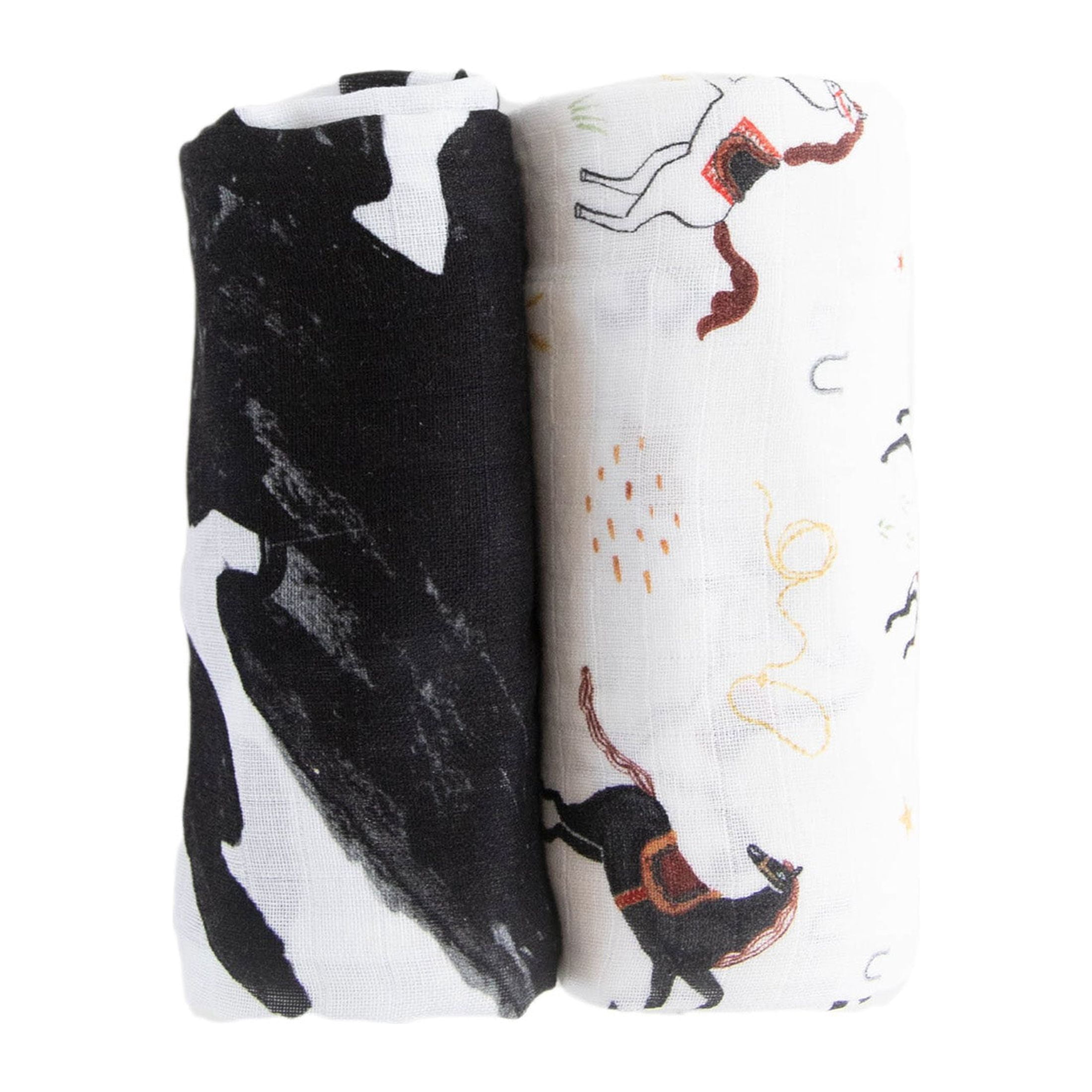 Red Rovr 100% Organic Cotton Muslin Swaddle Infant Blanket 2 Pk, Unisex, Howdy Horse