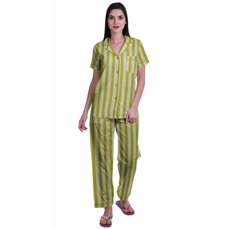 

Moomaya Printed Short Sleeve Pajama Set For Women Printed Button Up Sleep Shirt