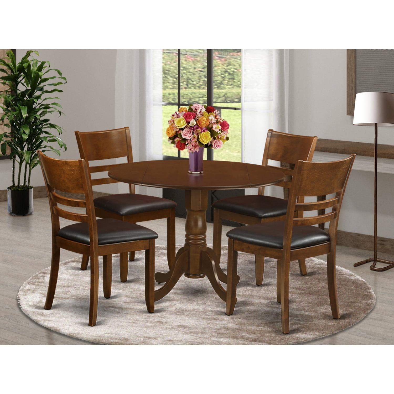 Dinette Table With 2 Drop Leaves And Leather Kitchen Chairs-Finish ...