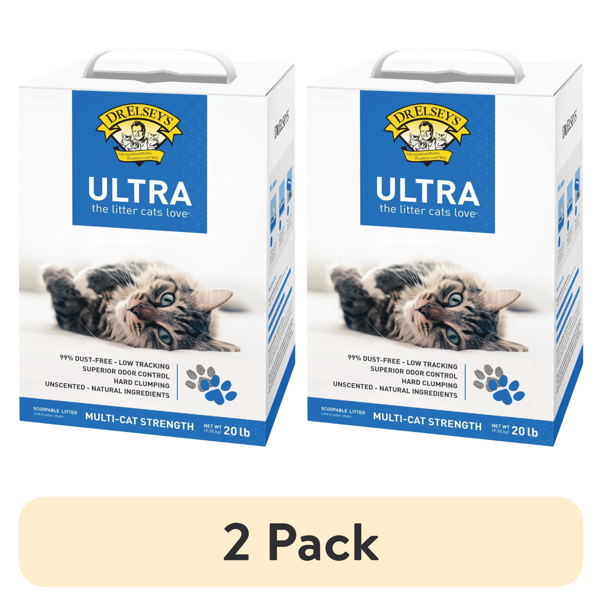 (2 pack) Dr. Elsey's Ultra Unscented Clumping Clay Cat Litter 20 lb. Box