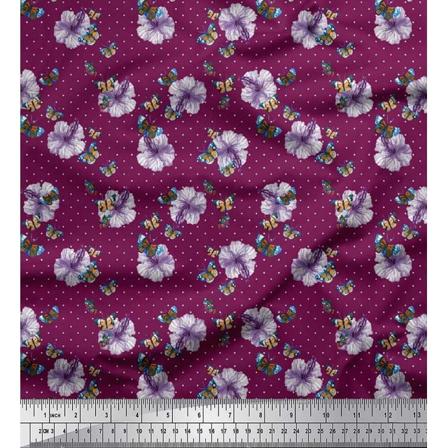 Soimoi Poly Georgette Fabric Dot,Butterfly & Floral Print Fabric by Yard 52 Inch Wide