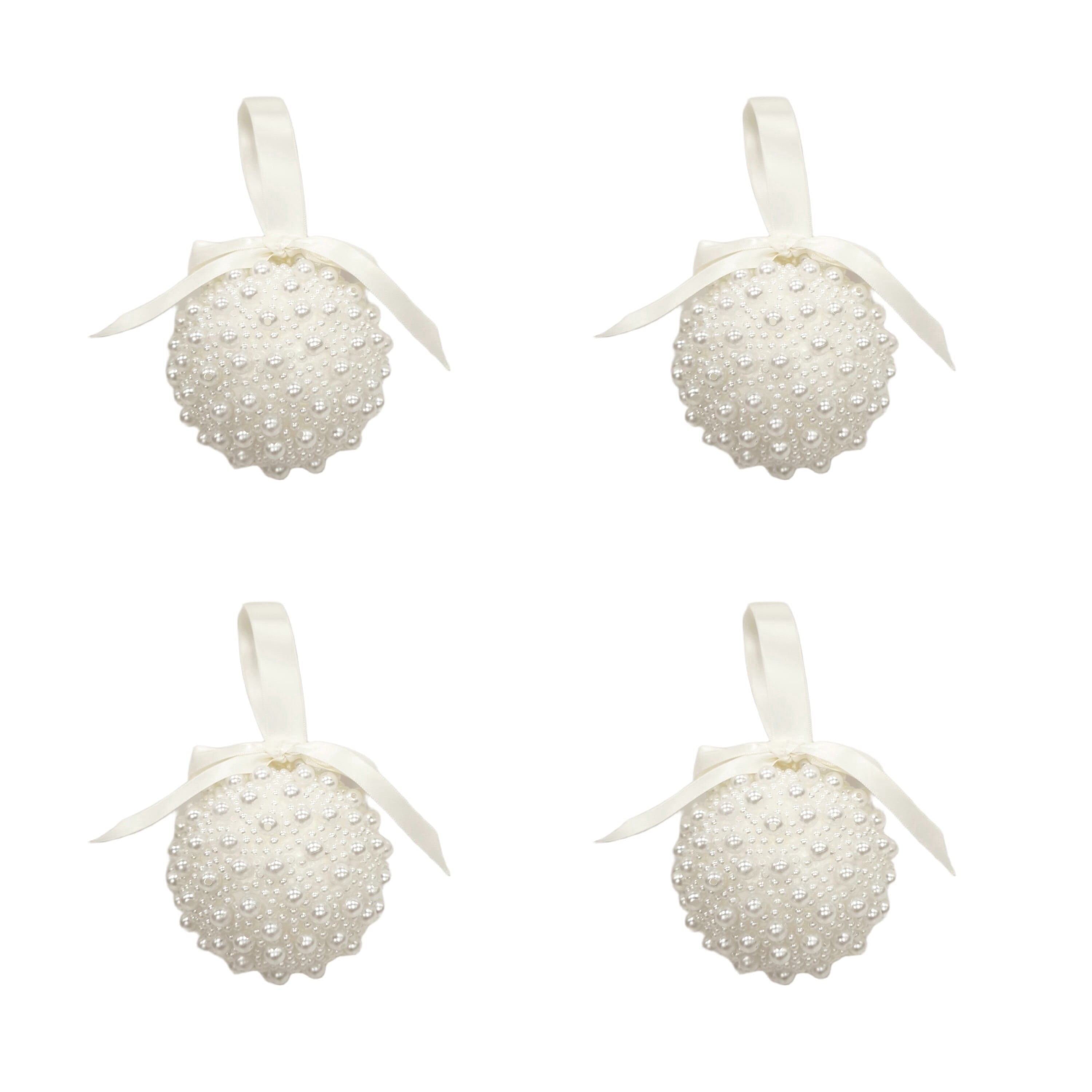 4-Count White Pearl Shatterproof Christmas Ornaments, 3.9", by Holiday Time