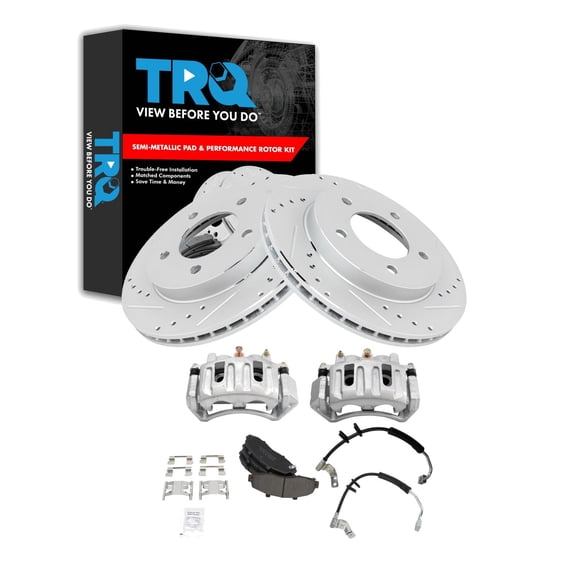 TRQ Front Brake Pad and Rotor Set Semi Metallic Drilled Slotted Coated Rotors Calipers Fits 2001 Ford F-150