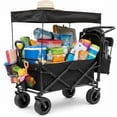 thumbnail image 2 of Carrito Tipo Vagón Plegable para Niños y Carga, con Toldo, Jaladera, Manubrio, Ruedas Todo Terreno y Freno – Negro, 2 of 6