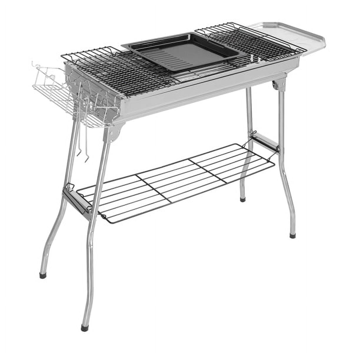Portable Stainless Steel Charcoal Grill, Outdoor BBQ Grill with 2 Cooking Grates & Baking Tray, Lightweight for Camping Picnic Backyard