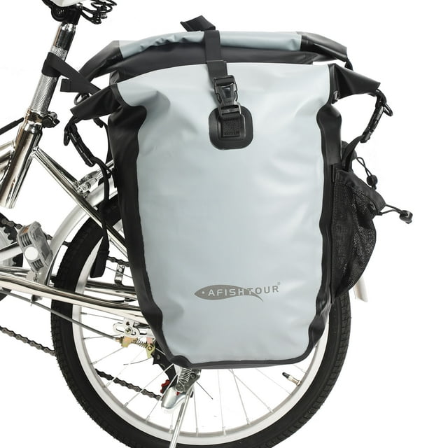 AFISHTOUR Waterproof Bike Panniers, 50L Bike Bags for Bicycle Rear Rack, Bicycle Saddle Bags for Grocery (Grey, 1 Pair)