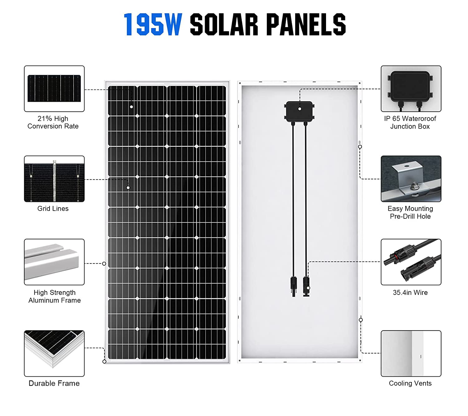 ECO-WORTHY 100W 200W 400W 1000W Watt Monocrystalline Solar Panel PV 12V  Home RV