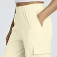 thumbnail image 4 of Visit the JURANMO Store Womens Elastic Hem Capri Pants High Waist Straight Leg Jogger Cargo Pant Lightweight Solid Casual Work Capris with Multi Pockets Beige L, 4 of 10