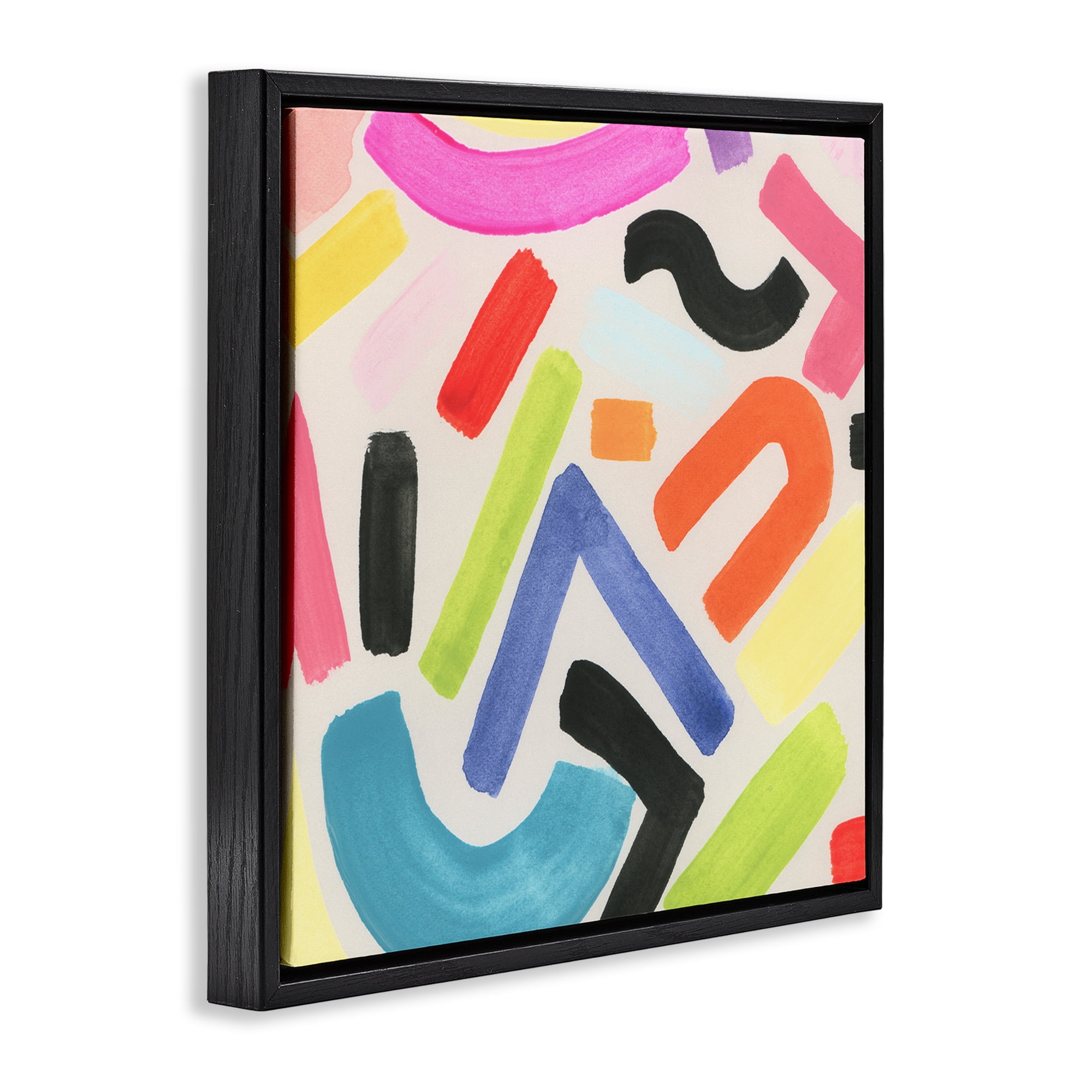Stupell Industries Modern Squiggle Shapes Abstract Painting Black Floater Framed Canvas Art Print Wall Art, 18 x 18