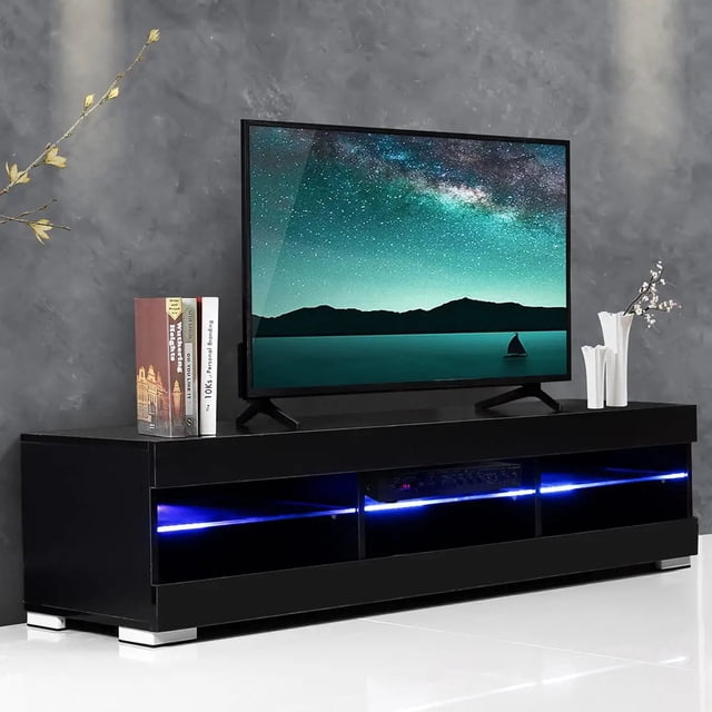 57'' TV Cabinet Modern LED TV Stands Living Room Furniture Detachable TV Unit Bracket with 6 Open Drawers Home Furnishings My Lux Decor Round