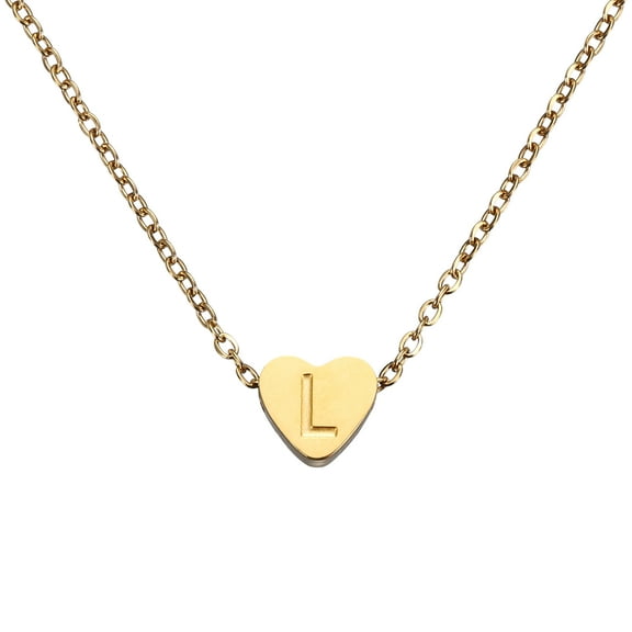 Uxcell Initial Heart Necklace for Women, 18K Gold Plated Stainless Steel Chain Dainty Personalized Name Letter L Pendant Necklaces for Woman Jewelry Gifts, Gold Tone