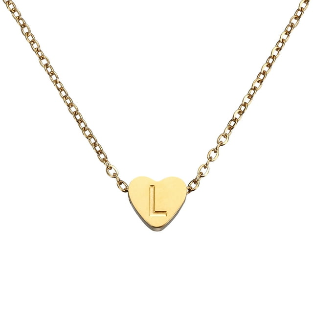 Collar Inicial de Corazón Uxcell para Mujeres, Cadena de Acero Inoxidable Baño de Oro de 18K, Collar Personalizado con Letra L para Regalos de Joyería para Mujeres, Tono Dorado