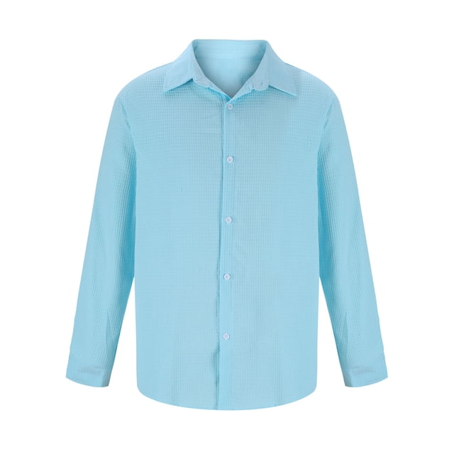 Blusa y camisa de manga larga con cuello vuelto para hombre, informal, de moda, de manga larga, con botones, lisa, con cuello vuelto, blusa de poliéster para hombre