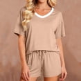 thumbnail image 3 of Bixock Pajamas for Women Loungewear Set for Women Solid Color V Neck Short Sleeve Top Short Pants Summer Lightweight 2 Piece Sleepwear, 3 of 6