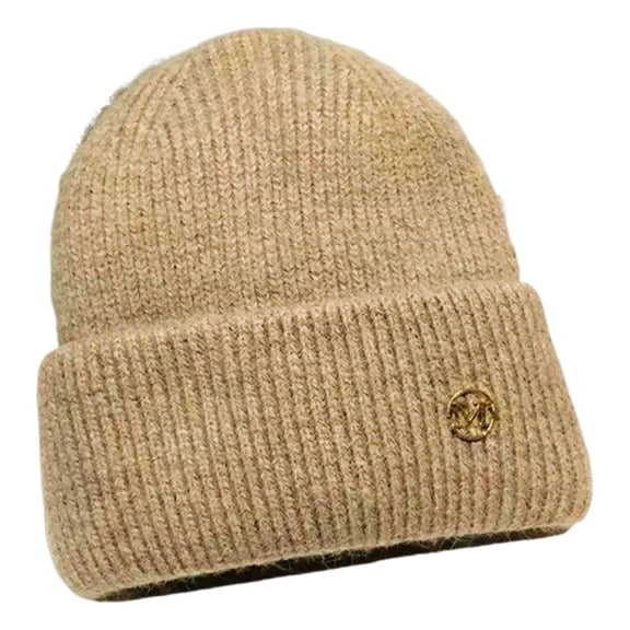 HUANLEDASH Winter Women Knitted Hat Stretchy Folded Brim Thickened Solid Color Ear Protection Warm Daily Wear Cap Outdoor Skiing Skating Headwear