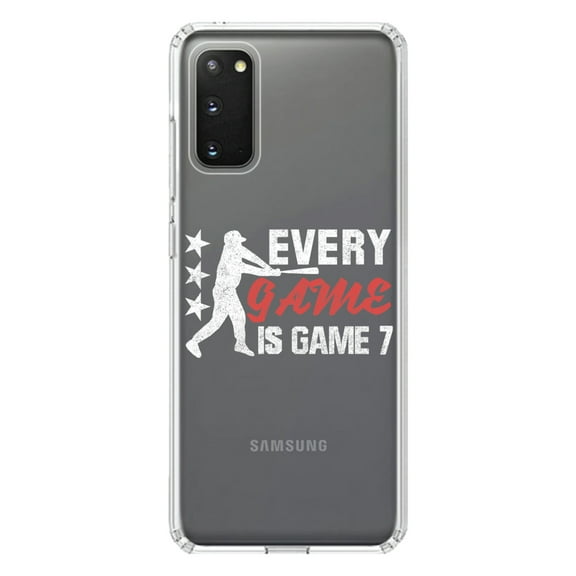 DistinctInk Clear Shockproof Hybrid Case for Galaxy S20 PLUS / 5G (6.7" Screen) - TPU Bumper Acrylic Back Tempered Glass Screen Protector - Baseball Every Game is Game 7