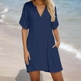 thumbnail image 2 of OSOLU Solid Color Women Summer Beach Dress V-Neck Loose Tiered Cover Up With Pockets Casual Vacation Dresses For Pool Holidays Classic Sundress Flowy Vacation Dress, 2 of 6