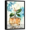 thumbnail image 2 of wall26 Framed Canvas Wall Art Chic Perfume Bottle with White Magnolia with Blue Splashes Pop Culture Fashion Watercolor Modern Art Glam Expressive for Living Room, Bedroom, Office - 16x24 inches, 2 of 4