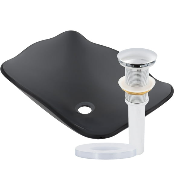 Novatto TIS-317GCH Rettangolare Specialty Clear Slate Grey Glass Scalloped Vessel Sink with Drain